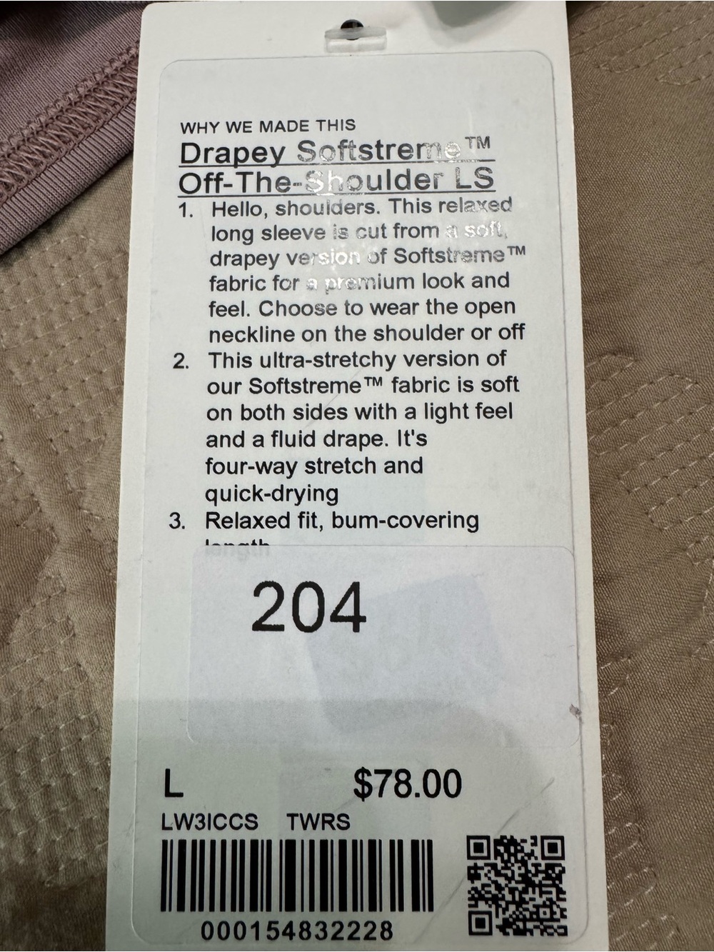 Lululemon Drapey Softstreme Off-The-Shoulder Longsleeve Color TWRS Top NWT - Picture 2 of 8